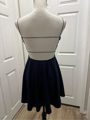 Windsor navy blue satin fit-and-flare mini dress Size S thumbnail 4
