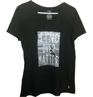 Danskin Now Women’s Short Sleeve Black Graphic V-neck Athletic Workout Tee Sz L thumbnail 1