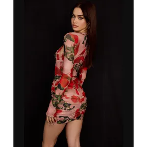House of CB London Adanna Rose Print Corset‎ Mini Dress Large Pink Red Romantic thumbnail 2