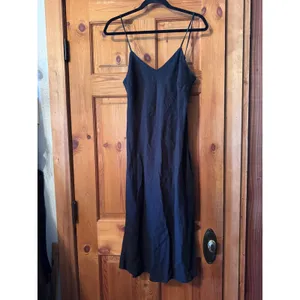 MATE the Label Linen Slip Dress S Black V-Neck Spaghetti Strap Minimalist thumbnail 2