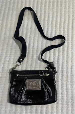 Coach Black Patent Crossbody with Silver Plaque thumbnail 1