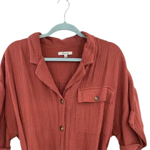 Madewell Lightspun Belted Safari Romper Shorts Short Sleeve‎ Gauze Rust Size XL thumbnail 5