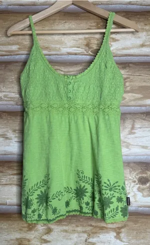 Vintage prAna Smocked Crochet-Trim Bohemian Babydoll Camisol size medium thumbnail 1