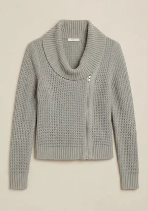 Gap Women Sweater Small Gray Asymmetrical Zip Shawl Collar Waffle Knit Cardigan thumbnail 1