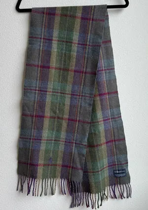 Polo Ralph Lauren 100% Lambswool Green Plaid Scarf Made in Italy Fringe Preppy thumbnail 1