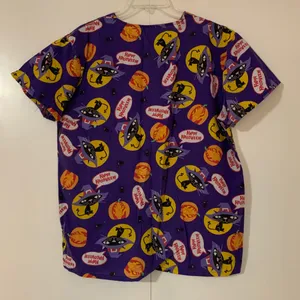 Just Love Halloween Cats Pumpkin Scrub Top 3 Pockets Med/Lrg thumbnail 7