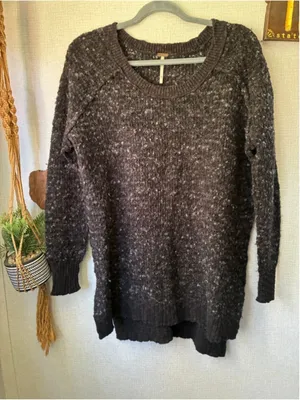 Free People Charcoal White Speckled Crew Neck Sweater XS thumbnail 2