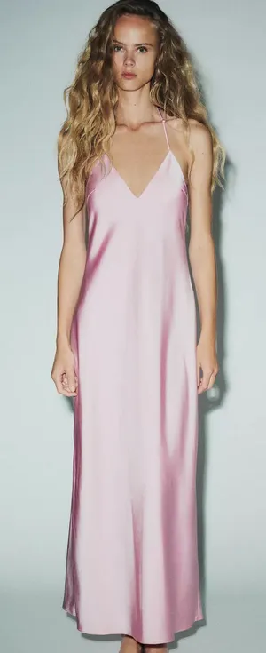 Pink Silk ZARA Dress Long thumbnail 1