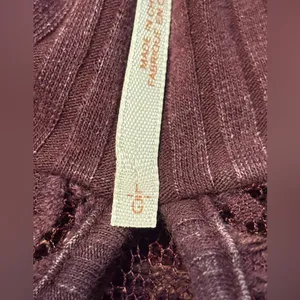 Free People Lace Keyhole Burgundy Acid Wash Ribbed Long Sleeve Top Size Large thumbnail 6