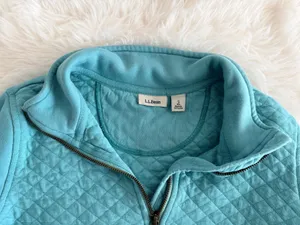 L.L.Bean Women's Quilted Quarter-Zip Pullover Sweatshirt in Teal thumbnail 3