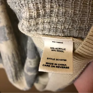 Chelsea‎ & Violet Metallic Wool Blend Abstract Striped Sweater Tan Grey Large thumbnail 7