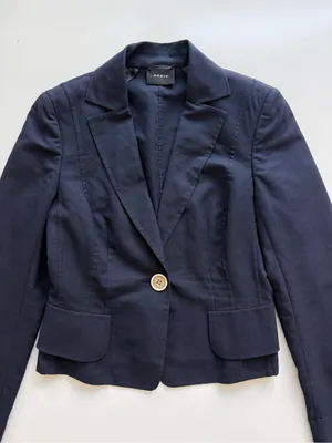 AKRIS Structured Single Button Navy Cotton Blazer Size 8 thumbnail 3
