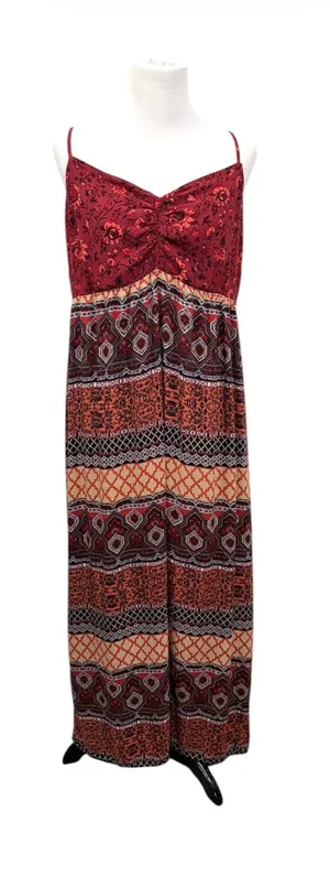 Forever 21 Boho Cami Maxi Dress Floral Geometric Rust Burgundy Plus Size 2X thumbnail 1