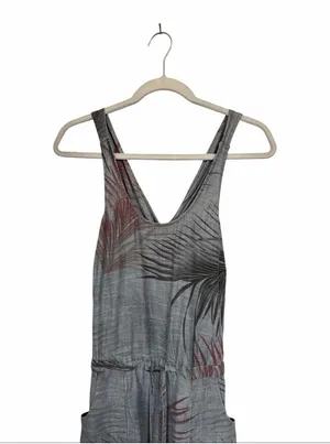 Anthropologie Level 99 Women's Sz M Jumpsuit Gray Chambray Tropical Linen Blend thumbnail 2