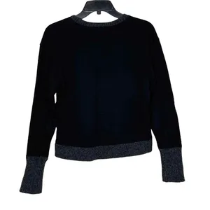 J. Crew Short Length Sweater Size Small Black Gray Cotton With‎ Wool Trim Womens thumbnail 5