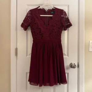 Lulus Angel in Disguise Burgundy Lace Skater Dress Small thumbnail 3