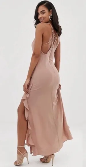 The Jetset Diaries Light My Fire‎ Pink Riffled Maxi Dress XS coquette romantic thumbnail 1