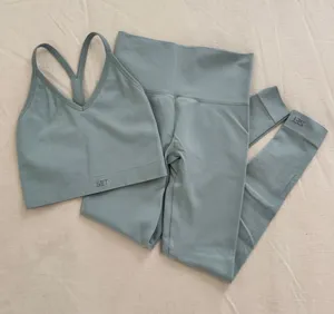 SET ACTIVE Sculptflex Set (XS) - Ribbed V Bra & Leggings, Light Blue Grey thumbnail 1