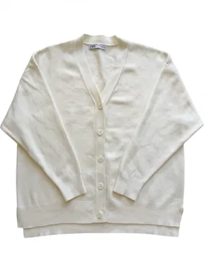 Zara V-Neck Oversized Cardigan Size Small Cream thumbnail 3