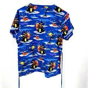 Scrub Top Comfy Cotton Halloween Castle Haunted House Pumpkins Large Med Vet thumbnail 5