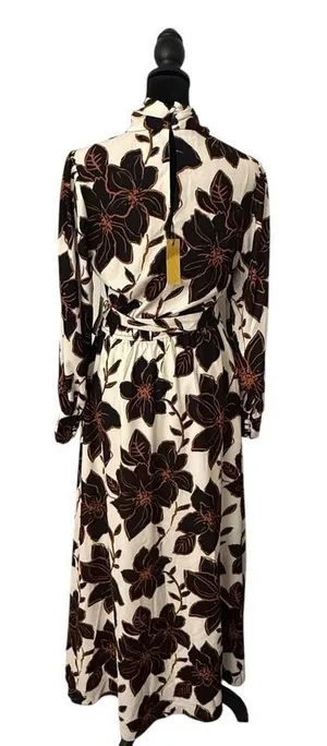 Alexia Admor Mock Neck Belted Maxi Dress Size 6 Brown Floral Print Fall Modest thumbnail 1