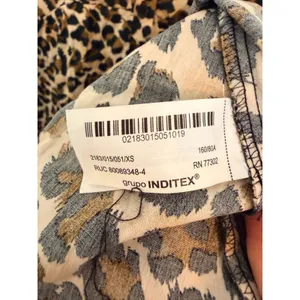 Zara Mini Dress Womens XS‎ Brown Leopard Print Button Front Cotton Short Sleeve thumbnail 4