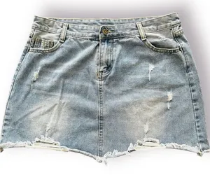 Jean Mini Skirt Denim Distressed Faded Y2K Punk Grunge Summer Festival Size 14 thumbnail 1