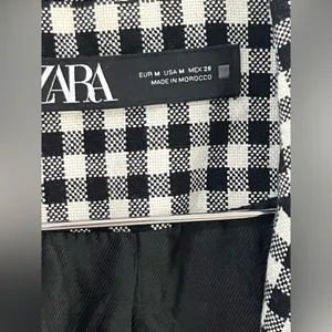 ZARA BLACK SINGLE BREASTED LAPEL COLLAR GINGHAM CROPPED BLAZER SIZE Med thumbnail 7