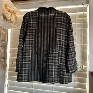 Habitat Black White Chunky Button Plaid Textured Jacket Cardigan Top Size L thumbnail 2