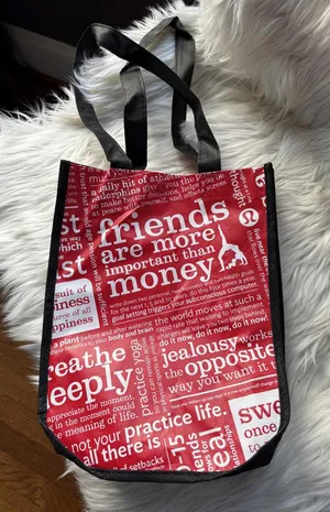 Red and White Lululemon Tote Bag with Black Handles thumbnail 1