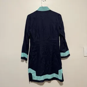 Sail to Sable NWT Linen Long Sleeve Tunic Dress in‎ Navy with Turquoise Trim XS thumbnail 4