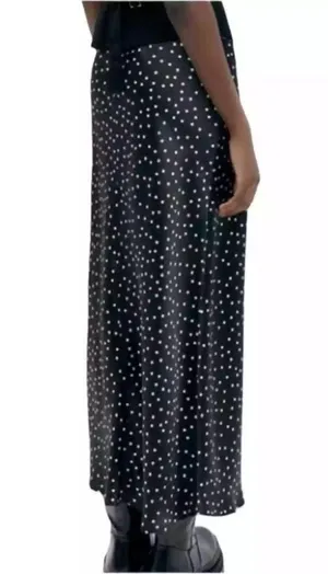 Zara Polka Dot Midi Black & White Skirt(Size Small) thumbnail 3