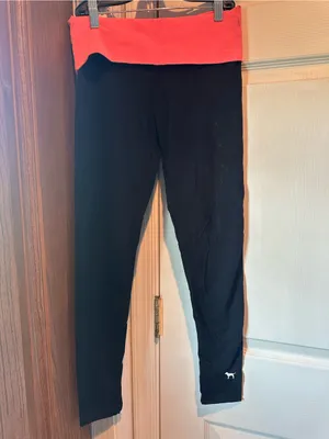 PINK Victoria's Secret Y2K Fold-Over Waist Black Leggings thumbnail 3
