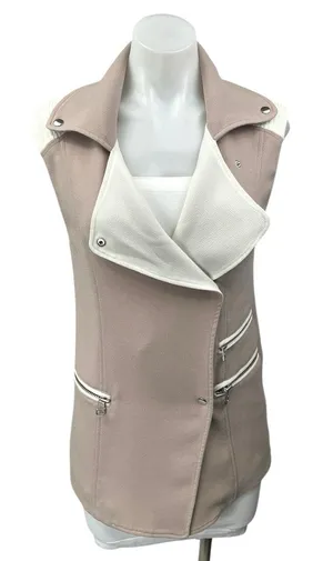 Aritzia Wilfred Timbre Tan Cream Sleeveless Snap Moto Vest Coat Jacket Size XS thumbnail 1