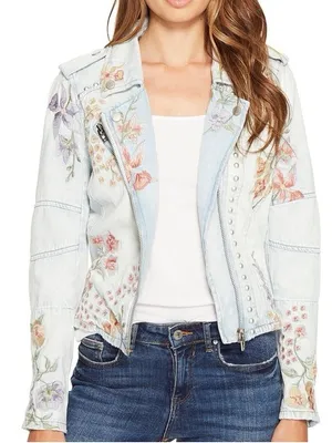 BLANK NYC Floral Embroidered Denim Moto Jacket‎ thumbnail 9