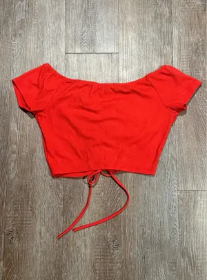 Forever 21 Red Ruched Off-Shoulder Crop Top thumbnail 2