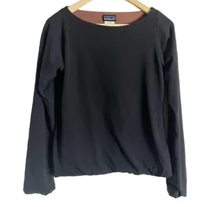 Patagonia Solid Black Organic Cotton Blend Boat Neck Long Sleeve Shirt Size S thumbnail 1