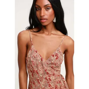 Free People All My Love Pink Multi Floral Print Wrap Slip Dress Size Large thumbnail 9