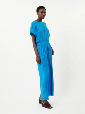 FRNCH Nouma Blue Pleated Wide Leg Pants Size M NWT Parisian Plisse Satin Trouser thumbnail 3