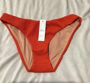J. Crew Red Textured Ribbed Bikini Swim Bottom S thumbnail 1