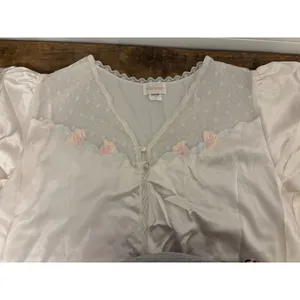 Barbizon Vintage Pale Cream Floral Embroidered‎ Elegant Lace Trim Long Robe 1X thumbnail 10