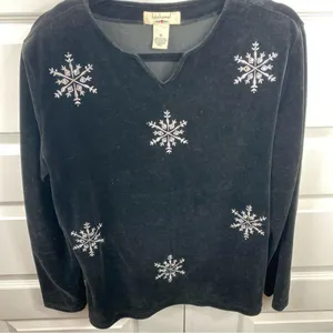 Bechamel Holiday velour sequin snowflakes party top Christmas XL Extra Large thumbnail 2