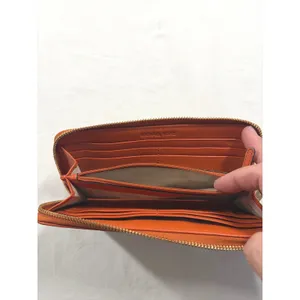 Michael Kors Jet Set Wallet Brown Monogram Canvas Orange Leather Zip Around thumbnail 4