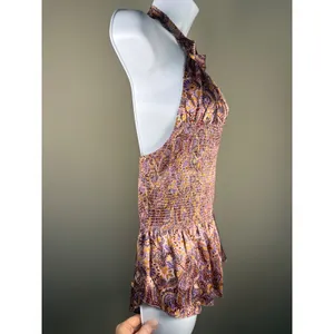 Cinq à Sept Sleeveless Halter Paisley Smocked Peplum Top‎ Boho Chic thumbnail 5