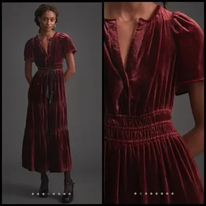 NWT by Anthropologie The Somerset Maxi in Red Maroon Velvet Edition Dress XS thumbnail 3