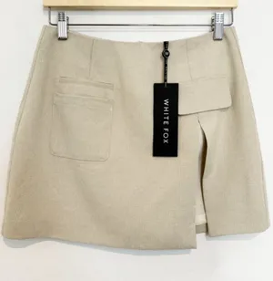 White Fox On‎ The List Skirt Small Beige Faux Cargo Mini Slit Baddie Vegas Party thumbnail 1