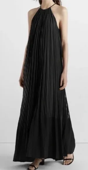 Club Monaco Black Sheer Burnout Pleated Maxi Gown Dress Size 4 thumbnail 1