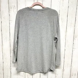 Modern Canvas Pumpkin Graphic Waffle Knit Womens Size L Grey‎ Fall Farmhouse Top thumbnail 6