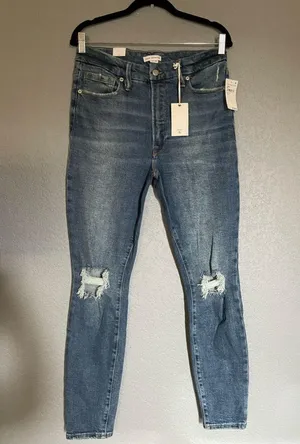 NWT Good American Good Waist Skinny Jeans Distressed Blue Wash Indigo144 Size 10 thumbnail 10