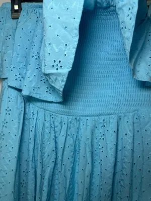 Torrid Blue Eyelet Strapless Smocked Bodice Maxi Dress Size 0 thumbnail 3